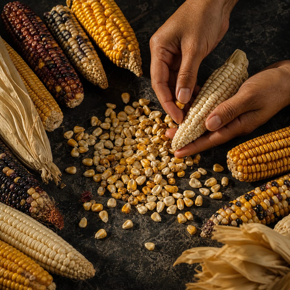 Selecting native Mexican corn by hand