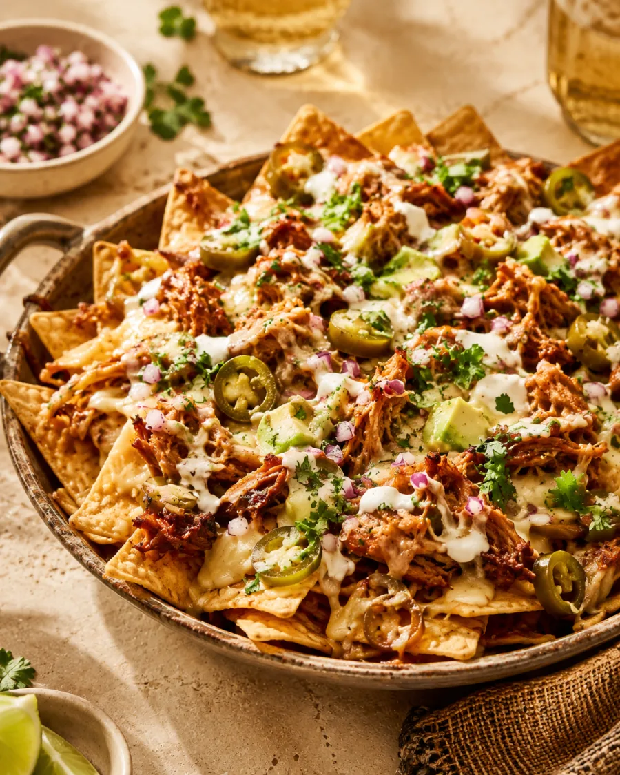 Pulled pork nachos with Zea Mays totopos