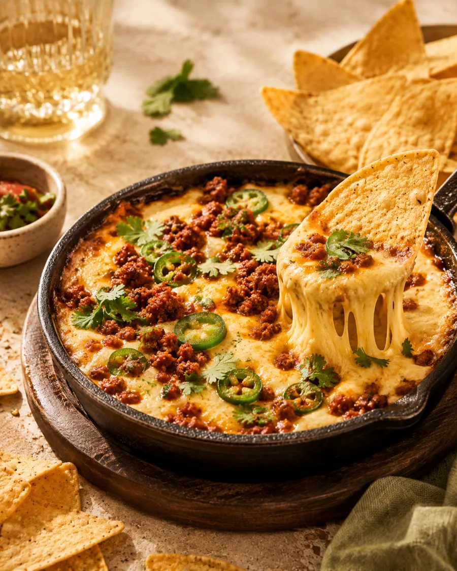 Baked queso fundido dip with totopos