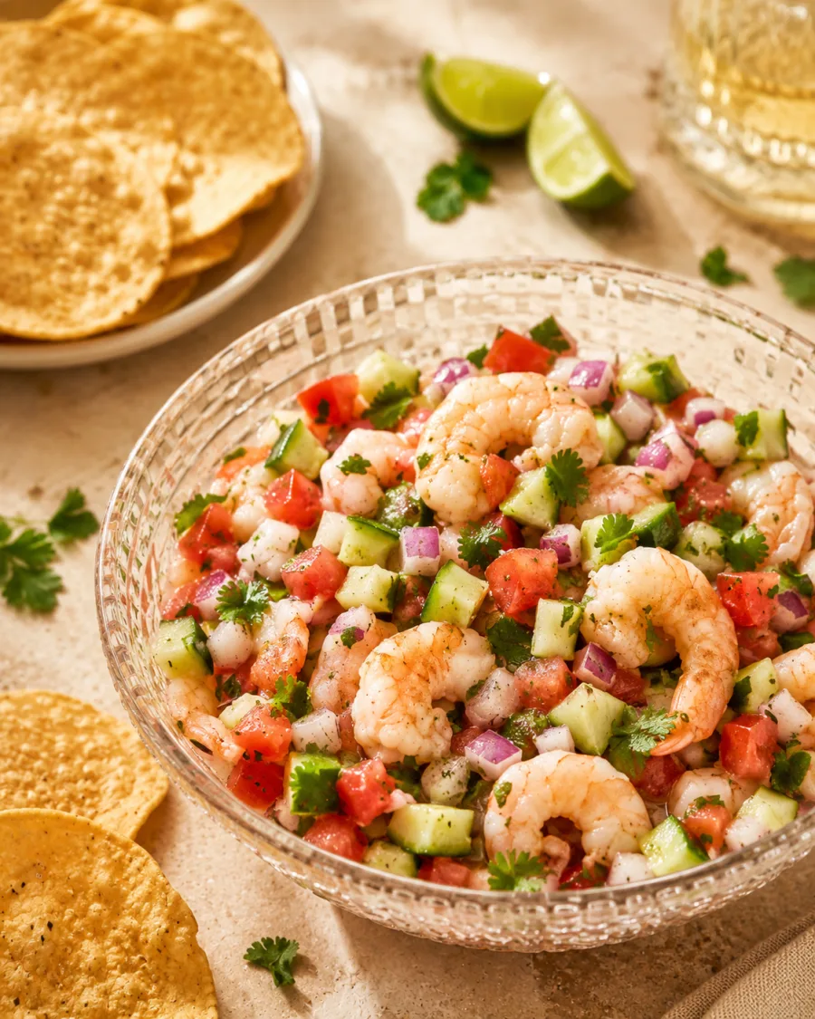 Shrimp ceviche with Zea Mays corn chips